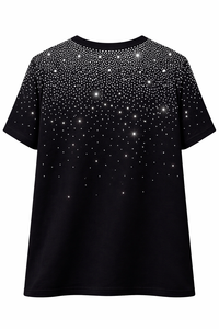 Camiseta Negra Oversize para Hombre con Estampado de Pedrería, Estilo Urbano Casual de Algodón, Ajuste Holgado, con Logotipo Personalizado - Product Image 3