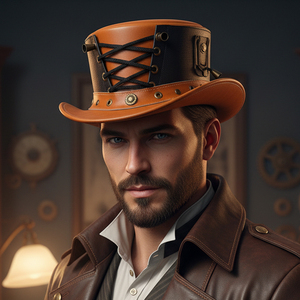 Chapeau haut de forme en cuir orange et noir, fait main, de qualité supérieure, avec corset, pour cosplay gothique steampunk - Product Image 3