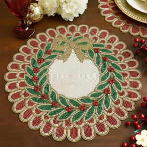 Set de table rond en verre perlé fait main pour la décoration de table de Noël, set de table brodé pour les fêtes avec design personnalisé - Product Image 5