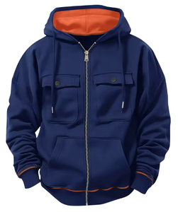 Spring Autumn <b>Men</b>’s Multi Pocket Zip Hoodie <b>Velvet</b> Casual <b>Jacket</b> Streetwear Sports Hoodie Fashion Hooded Top Custom Logo - Product Image 3