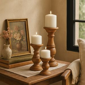 Atractivo Portavelas de Madera, Adorno Decorativo para el Hogar, Perfecto para Estantes, Mesas y Celebraciones Elegantes - Product Image 5