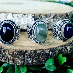 Duitse Zilver Verstelbare Handgemaakte Stenen Ring Natuurlijke Grote Edelsteen Unisex Indian Sieraden Leverancier Stone Ring