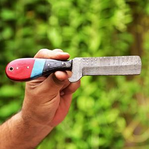 Cuchillo de caza estilo vaquero occidental de hoja fija forjado a mano de acero de Damasco de grado industrial con funda de cuero y madera, garantía OBM de 3 años - Product Image 3