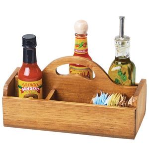 Soporte de Madera Natural para Salsas y Condimentos con 4 Tazones de Cerámica, Tipo Rústico, de un Solo Nivel, Organizador de Cocina - Product Image 4