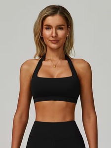 Women Halter Neck Sports <b>Bra</b> Backless Square Neck Yoga Crop Top <b>Open</b> Back Padded Workout Gym Tank Activewear Blanks - Product Image 1