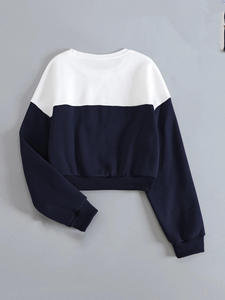 Sweat-shirt court bicolore pour femme, vente en gros OEM, sweats-shirts personnalisés de haute qualité pour femmes - Product Image 6