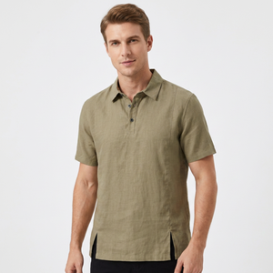 Camisa de Manga Corta para Hombre, Color Sólido, Tela de Lino, Transpirable, Estilo Vintage, Diseño con Bolsillo, Largo Regular, 180g - Product Image 2
