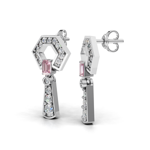 IGI Certified Lab Grown Diamond Pink Emerald Cut Chain Tassel <b>Drop</b> Earrings in 18K Gold Dangle Earrings - Product Image 2