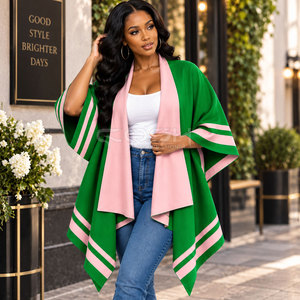 Cosh International Sorority Sisterhood Green Pink Batwing Sleeve <b>Cardigan</b> Long Casual Solid Color Polyester <b>Open</b> <b>Front</b> Sweater - Product Image 4