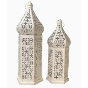 Set Of 2 Decorative <b>Moroccan</b> Lanterns With Cutout Gold Metal Candle Holders Hanging & Tabletop Lanterns For Home <b>Decor</b> & Events - Product Image 6