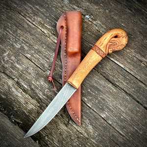 Couteau utilitaire SHARP POINT TRADES, lame en acier à pointe traînante, bord droit, manche en bois, étui en cuir de vachette, longueur totale 6,7 pouces, pour le bricolage - Product Image 5