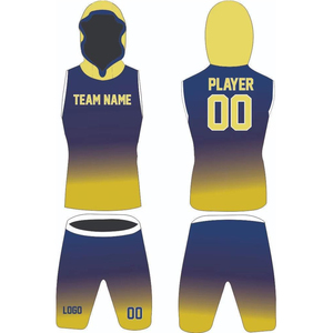 Custom Sublimated Basketball Jersey Set Gradient Blue Yellow Hooded <b>Tank</b> Top With Elastic Waist Shorts Unisex Adult Apparel 2026 - Product Image 1