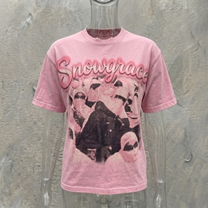 Camiseta Snowgrace Rosa Estampada para Hombre, Manga Corta, Cuello Redondo, Informal, de Algodón, Corte Regular, con Logotipo Estampado en la Parte Delantera - Product Image 6