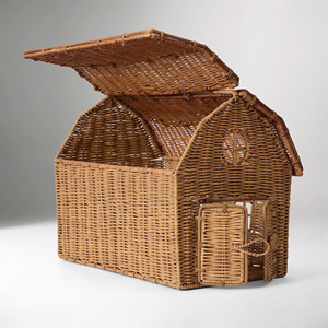 Distinctive House <b>Toy</b> Rattan <b>Storage</b> <b>Basket</b> With Roof Lid Timeless House Shape Nursery Organizer <b>Basket</b> - Product Image 4