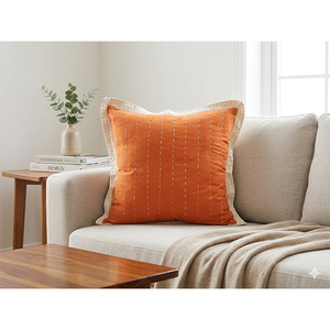 High-Quality 100% Cotton Embroidered Pillow <b>Cover</b> with Contrast Piping | Decorative <b>Cushion</b> <b>Cover</b> Custom Decorative Pillow <b>cover</b> - Product Image 4