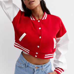 Veste universitaire pour femme 2027 en cachemire rouge et cuir véritable rouge avec manches blanches, style sororité - Product Image 3