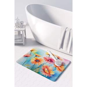 Gerbera Marguerites Aquarelle Mousse à mémoire de forme Tapis de bain Lavable en machine Tapis de cuisine anti-fatigue Coussin de confort pour bain et cuisine - Product Image 3