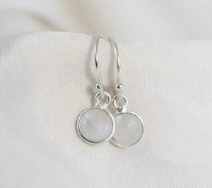 <b>Rainbow</b> Moonstone <b>Drop</b> Earrings - Round Shape Natural Stone Silver-Plated June Birthstone Jewelry for Women Design with Ear Wire - Product Image 2