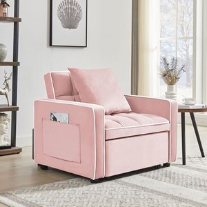 Modern <b>Single</b> Adult Chair <b>Bed</b> Recliner with <b>Adjustable</b> Back Three-in-One Pink Folding Sofa <b>Bed</b> for Berth Use - Product Image 4