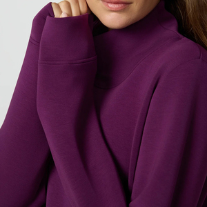 Sweat-shirt à col roulé et col rond, couleur unie, manches longues, tricoté, pour l'automne, respirant, style épaules tombantes - Product Image 6