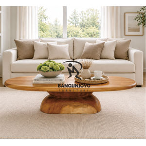Modern Solid Wood <b>Coffee</b> <b>Table</b> Handmade Living Room Furniture <b>Oval</b> Shape Natural Finish - Product Image 1