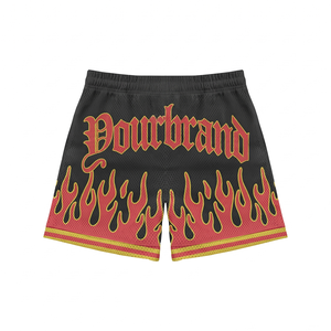 Pantalones Cortos de Malla de Algodón Premium de 120g, Negros y Rojos, Cintura Media, Cierre con Cordón, Estilo Deportivo, Ecológicos, Transpirables, OEM ODM - Product Image 2
