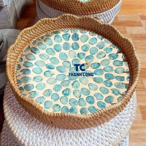 ถาดหวายฝังมุกคุณภาพสูง งานฝีมือตกแต่งภายใน ถาดฝังมุก - Product Image 1