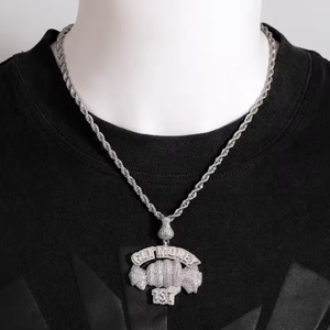 925 Silver Get Money Pendant Necklace for Men Iced Out Moissanite Hip Hop Statement Jewellery - Product Image 1