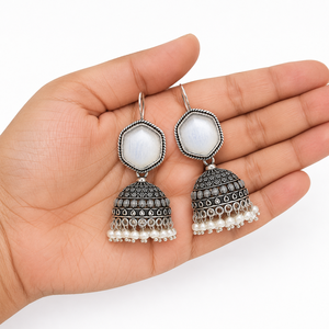 Monalisa Oxidized <b>Silver</b> Jhumka <b>Earrings</b> | Handmade Ethnic <b>Dangle</b> <b>Earrings</b> for Women | Wholesale Jewelry Manufacturer - Product Image 3