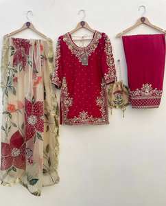 Traje de seda TOP PLAZZO DUPATTA GMY con bordado y cordón de lentejuelas - Product Image 1