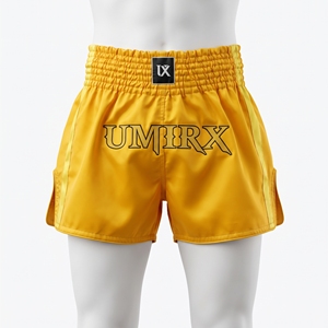 Pantalones Cortos de Muay Thai Amarillos, Transpirables, de Secado Rápido, Elásticos, para Entrenamiento de Deportes de Combate, con Logotipo Personalizado, para MMA, Lucha Libre, Unisex - Product Image 1