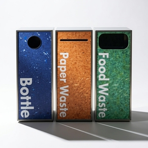 Recycling Trash <b>Bin</b> Set 3-in-1 Vertical Sorting Bottle Paper Food Waste Indoor Outdoor Street Minimalist Design Sustainable - Product Image 2