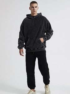 เสื้อฮู้ดผู้ชายทรงปกติ ผ้าฝ้ายฟลีซ 100% ระบายอากาศได้ดี สีดำล้วน สไตล์ลำลอง สำหรับฤดูหนาว น้ำหนัก 300 กรัม มีกระเป๋า - Product Image 3