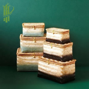 Wholesale Rectangle Checkered Pattern <b>Woven</b> Bamboo <b>Laundry</b> <b>Basket</b> Organizer Rectangular Clothes Storage Boxes Best - Product Image 5