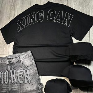 Conjunto Personalizado de Camiseta Vintage Urbana para Hombre + Pantalones Cortos de Mezclilla Deshilachados con Múltiples Bolsillos, Personalizable con Diseños Impresos/Bordados - Product Image 2