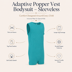 Body de tirantes RAY Special Kids Teal Popper |   Camiseta sin Mangas Adaptativa, Apta para Personas con Necesidades Sensoriales, de Algodón Elástico, Unisex, con Cuello Redondo - Product Image 5