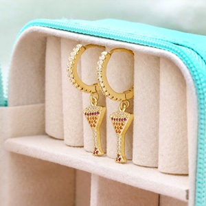 Wholesale Yellow Gold Plated 925 <b>Silver</b> Multi Color CZ Pave Cocktail Glass <b>Huggie</b> <b>Earrings</b> Memoria Jewels - Product Image 5