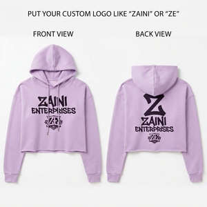 Hoodie court en molleton de coton premium pour l'hiver, 220 GSM, ODM, couleur lilas, design multi-panneaux, logo personnalisé imprimé, streetwear - Product Image 1