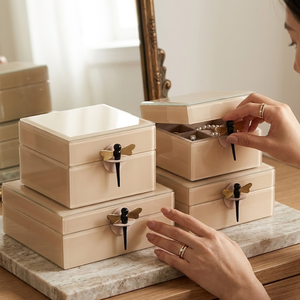 Premium Beige Glass Decorative Storage Box Set Contemporary Luxury Organizer Collection for Jewelry Keepsakes and Interior Decor - Product Image 5