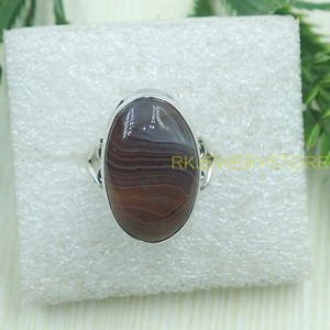 Natural Botswana Agate 925 Sterling Silver Handmade <b>Ring</b> Oval Cabochon <b>Statement</b> Jewelry Boho Vintage Women Gift for unisex him - Product Image 6