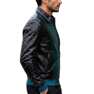 Premium Men <b>Rhinestone</b> Winter Leather <b>Jacket</b> Motorcycle Biker Zip Front Stand Collar Warm Street Fashion Outerwear - Product Image 5
