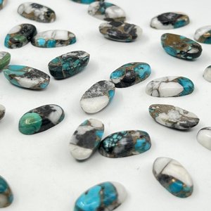 Cabochons plats en turquoise naturelle, pierres précieuses en vrac, bleu, noir, blanc, ovales, pour la fabrication de bijoux - Product Image 1