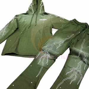 Ensemble de jogging vintage personnalisé unisexe avec sweat à capuche zippé délavé à l'acide et pantalon de survêtement évasé à jambe droite - Product Image 2