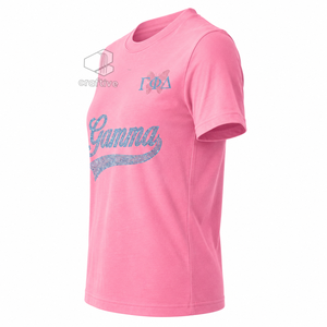 Camiseta de Mujer con Pedrería Brillante de la Hermandad Gamma Phi Delta, Cuello Redondo, Manga Corta, Jersey de Algodón Rosa, Diseño con Letras Griegas - Product Image 2