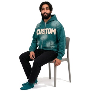 Sweat à capuche streetwear pour homme, personnalisé, hiver, brodé, zippé, épais, 100% coton molletonné, écologique, pour la rentrée scolaire - Product Image 1