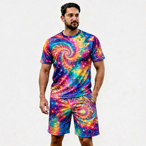 Men's Sublimation Printed T-Shirt And Shorts <b>Set</b> Breathable <b>Knitted</b> Polyester Summer Casual Outfit - Product Image 1