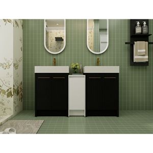 Mobile Bagno Freestanding da 60 Pollici con Lavabo in Resina, Armadietti Contenitori e Ante con Chiusura Ammortizzata 09224*2+0312 - Combinazione per Spazi Piccoli - Product Image 2