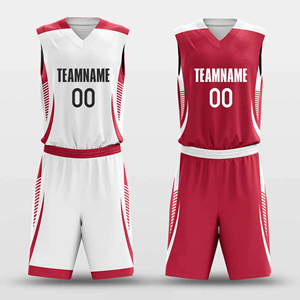 Ensemble d'uniformes de basketball réversibles pour jeunes, personnalisables par sublimation, noir et rouge, à prix abordable - Product Image 1