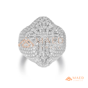 Mens Silver Tone Cross <b>Ring</b> <b>Iced</b> Hip Hop Statement <b>Ring</b> Luxury Fashion Jewelry for Men - Product Image 5