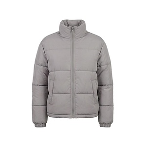 Veste matelassée pour femme, hiver, col montant, manches longues, rembourrage en polyester, fermeture éclair, couleur gris uni, longueur normale - Product Image 1